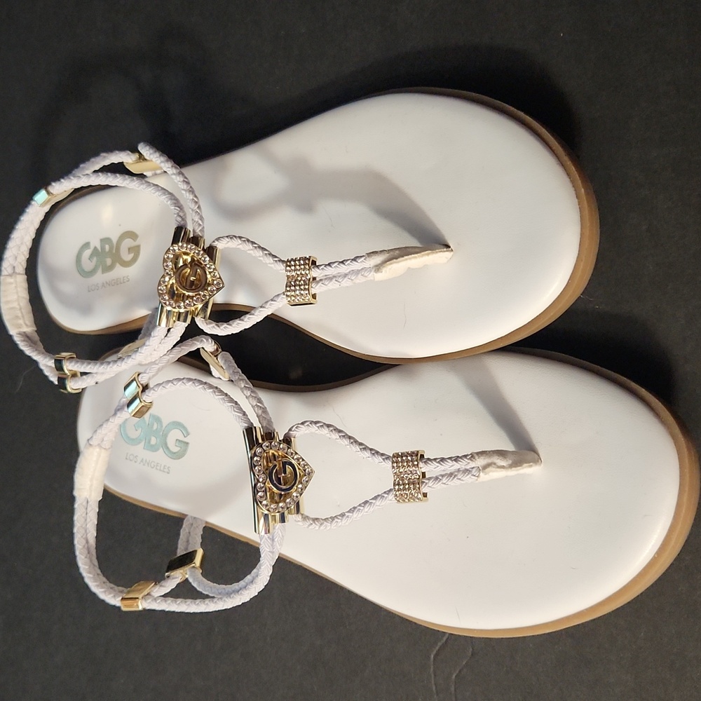 GBG Los Angeles White and Gold Sandals